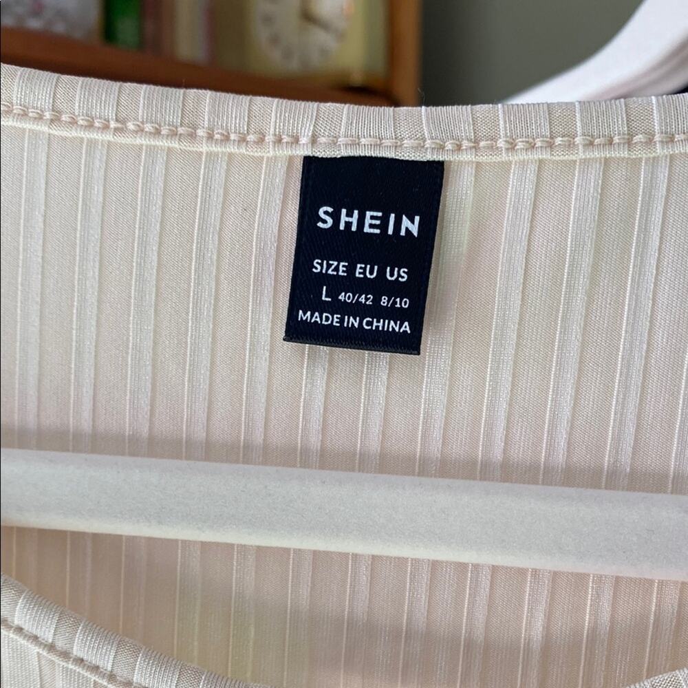 Shein Ribbed Cream Shirt with Sheer Sleeves - Picture 2 of 5